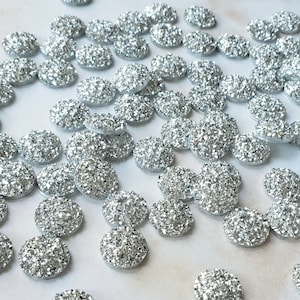 Silver 12mm Flat Faux Druzy Cabochons Earring making jewelry supplies, Round resin bezel Cabochon DIY