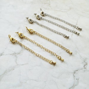 Cierres de pinza de langosta con extensor de cadena de 70 mm, oro auténtico que no se deslustra, chapado en platino auténtico, cadena de extensión para hacer collares con anilla de salto abierta