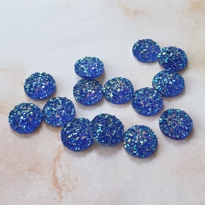 Blue 12mm Flat Faux Druzy Cabochons Earring Making Jewelry Supplies Round Resin bezel Cabochon DIY