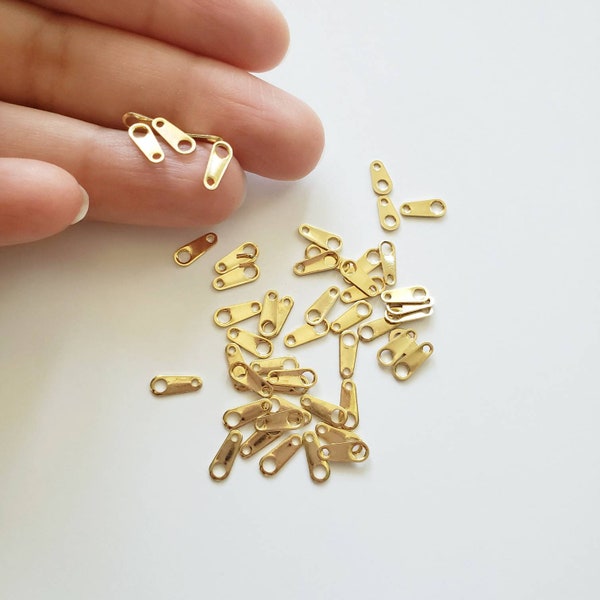 Gold Plated Chain Connectors, Silver Connectors, Two Hole Connectors, Chain Tabs, Necklace Findings, Supplies, Gold Tabs, Chain Closures