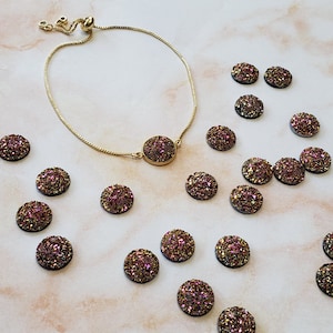 Copper Gold 12mm Flat Faux Druzy Cabochons Earring Making Jewelry Supplies Round Resin bezel Cabochon DIY