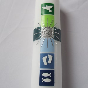 Baptismal candle cross blue-green image 2