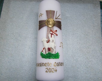 Easter candle with cross and lamb