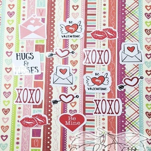 Valentine-vinylsticker 15-delige set | Roodroze en witte hartaanval-accentstickers | Sticker Be Mine | Stickers rode lippen