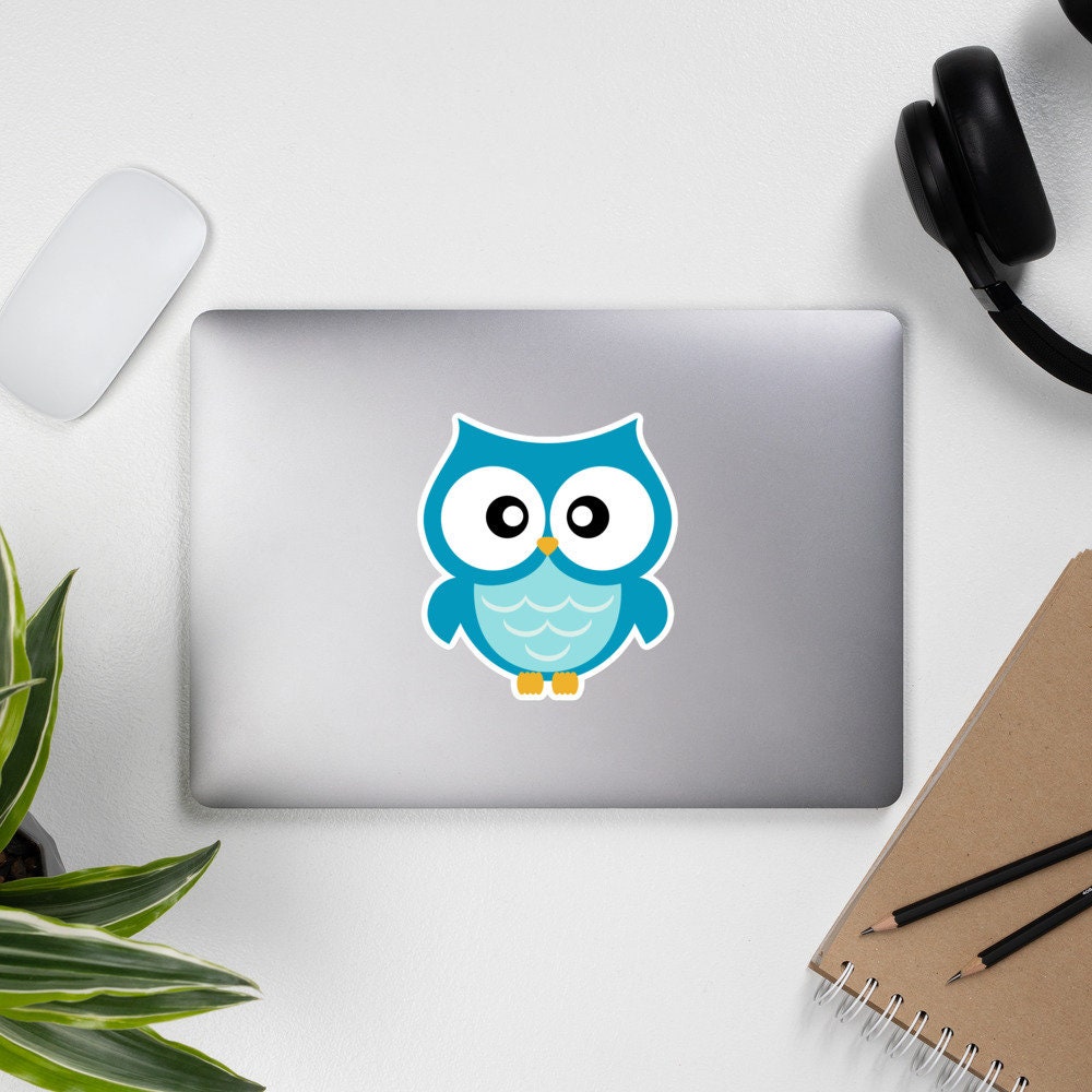 Adorable Blue Owl Vinyl Sticker | Tree Woodland Design | Water Bottle & Kindle Decal | Gift Idea