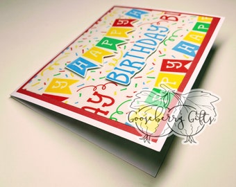 3D Handmade Happy Birthday Banner Tissue Paper Card | Bright Multi-colored Birthday Card | Card for Him Her | Unique Handmade Birthday Card