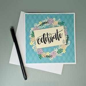 Elegant Floral Die-Cut Greeting Card – Embossed Wreath Design – Square Card with Envelope for Birthday, Celebration, or Any Occasion