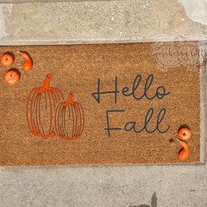 Hello Fall Pumpkin Coconut Coir Doormat Rug | Fall Pumpkin-themed ...