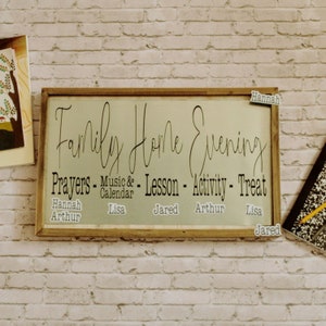 Family Home Evening Sign with Metal Inlay | Customized Family Activity and Quality Time Wall Art | FHE Organization Aide Art Board