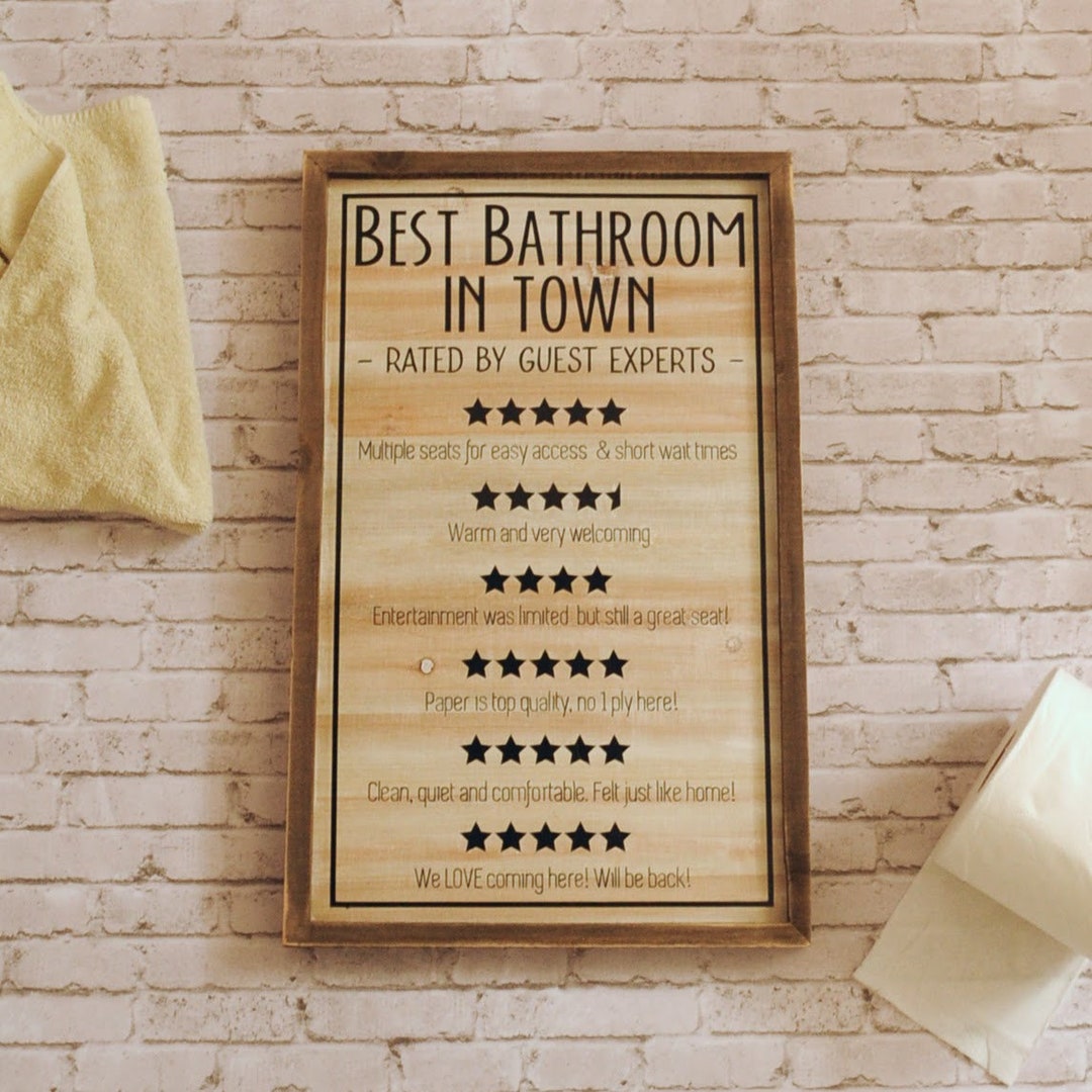 5 Star Bathroom Review Wall Décor Sign Funny Bathroom Wall Art Humorous ...