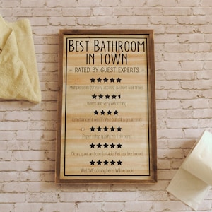 Bathroom 5-Star Review Wall Décor Sign | Funny Bathroom Wall Art | Humorous Man Bathroom Reviews Sign | Unique Housewarming Gift for Him