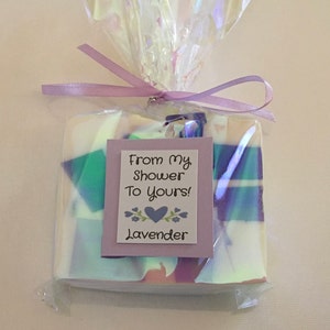 Set of 10 Lavender and Shea Butter Soap Favors, &quot;From My Shower to Yours!&quot; Bridal Shower Favors Wedding Favors, Fully Assembled, Baby Shower