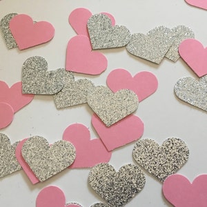 Pink and Silver Heart Confetti, 200 Count, Birthday Party Confetti, Princess Confetti, Bridal Shower Confetti, Wedding Confetti, Parties