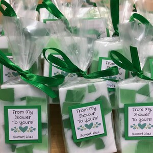 Set of 10 Guest Bar Size Kiwi Scented Soap Favors, Bridal Shower Favors, Party Favors, Comes Fully Assembled with a Bag Label and Bow