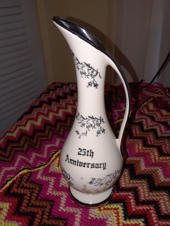 Beautiful Vintage 25th Anniversary Vase Hand Decorated With 23 Etsy