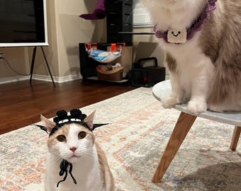 Halloween Crochet Pet Costume Set– Ghost Collars & Witch Hats Adjustable for Cats and Dogs, pet Halloween costume, Halloween pet outfits