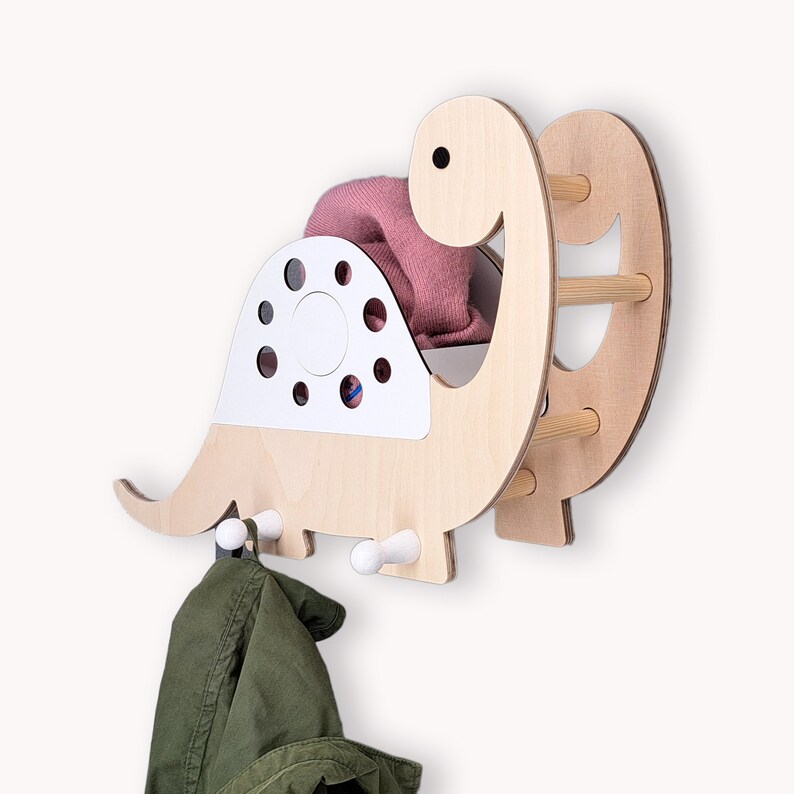 Garderobe mit Ablage Mützenfach, Wandgarderobe Mit Ablage, Junge Mädchen Garderobe Kinderzimmer Flur, Scandi Design Dino Brontosarus Bild 4