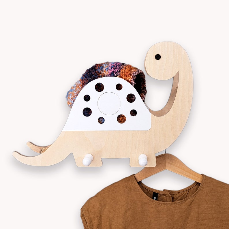 Garderobe mit Ablage Mützenfach, Wandgarderobe Mit Ablage, Junge Mädchen Garderobe Kinderzimmer Flur, Scandi Design Dino Brontosarus Bild 1