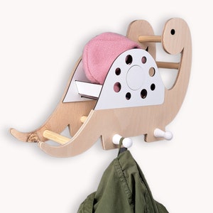 Garderobe mit Ablage Mützenfach, Wandgarderobe Mit Ablage, Junge Mädchen Garderobe Kinderzimmer Flur, Scandi Design Dino Brontosarus Bild 5