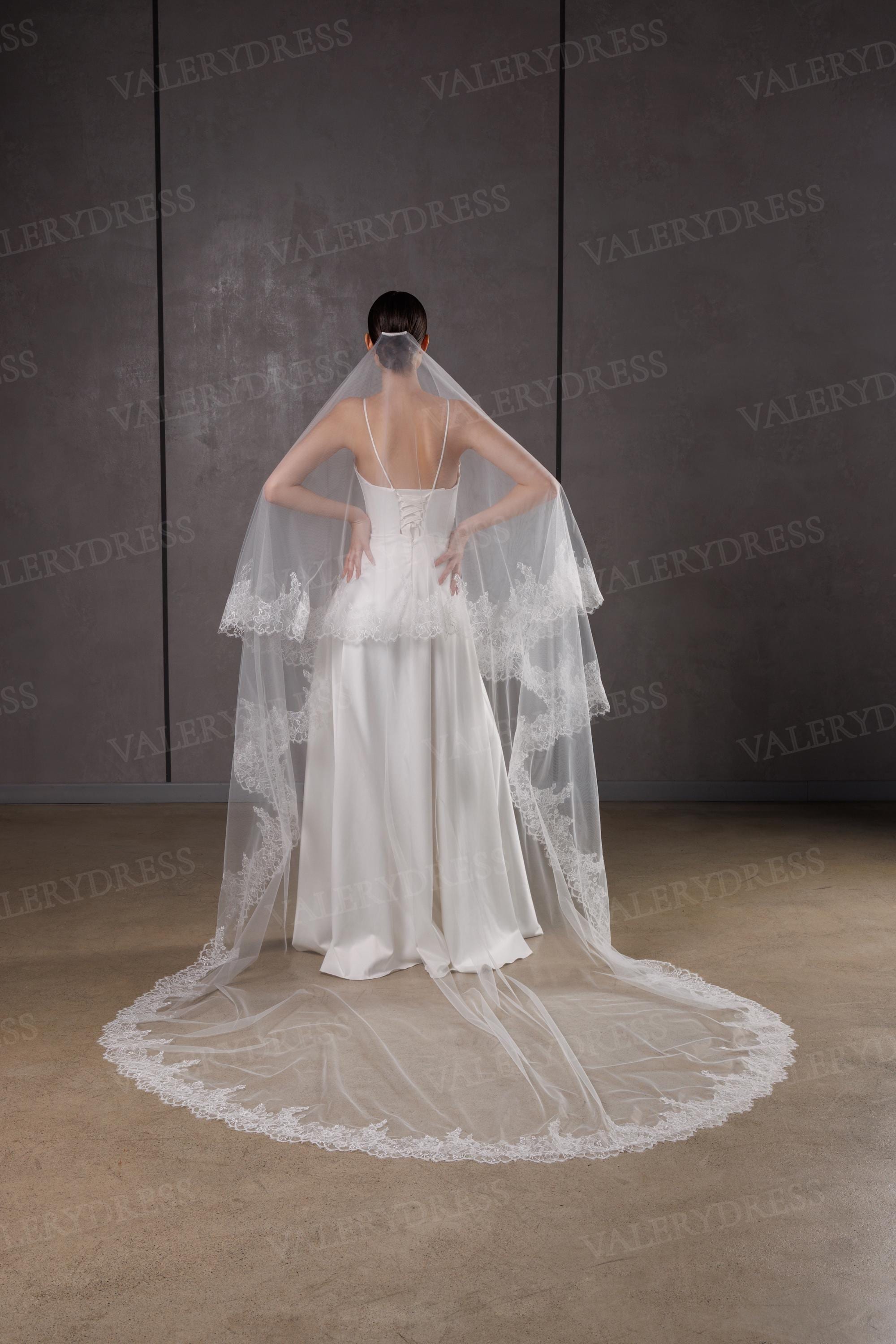 Vintage 2 Tier Wedding Veil & V- Secret Garter 2 Tier, Celtic Claddagh Hearts Lace Bridal Veil, Blusher  main image 2