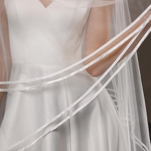Two-Tier Satin Edge Wedding Veil: Elegant Bridal Tulle, Cathedral Length