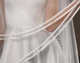 Two-Tier Satin Edge Wedding Veil: Elegant Bridal Tulle, Cathedral Length