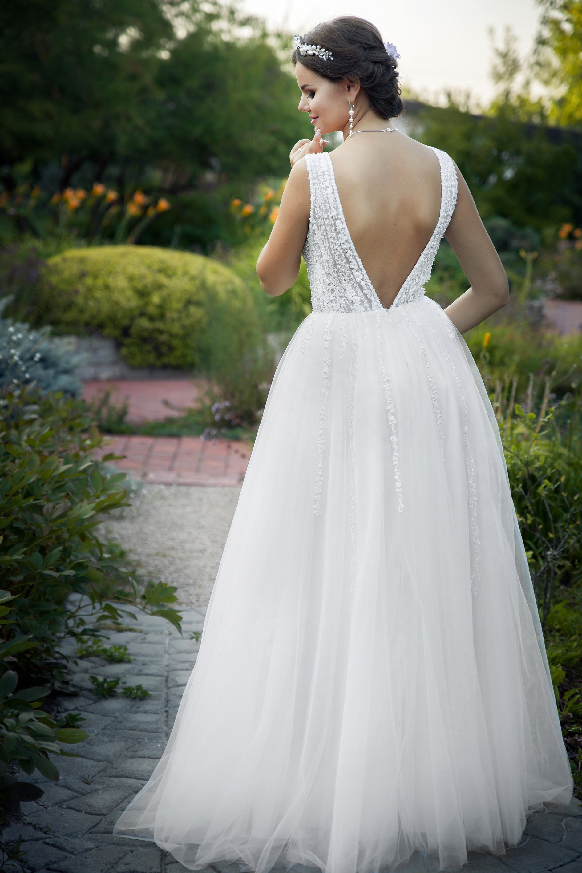 deep v bridal gown