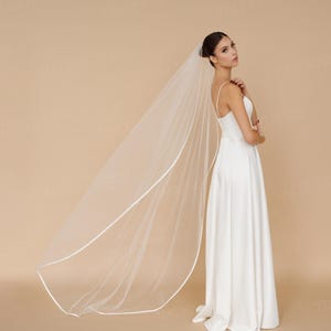Satin Trim Wedding Veil: Soft Bridal Tulle, Metal Comb - White or Ivory