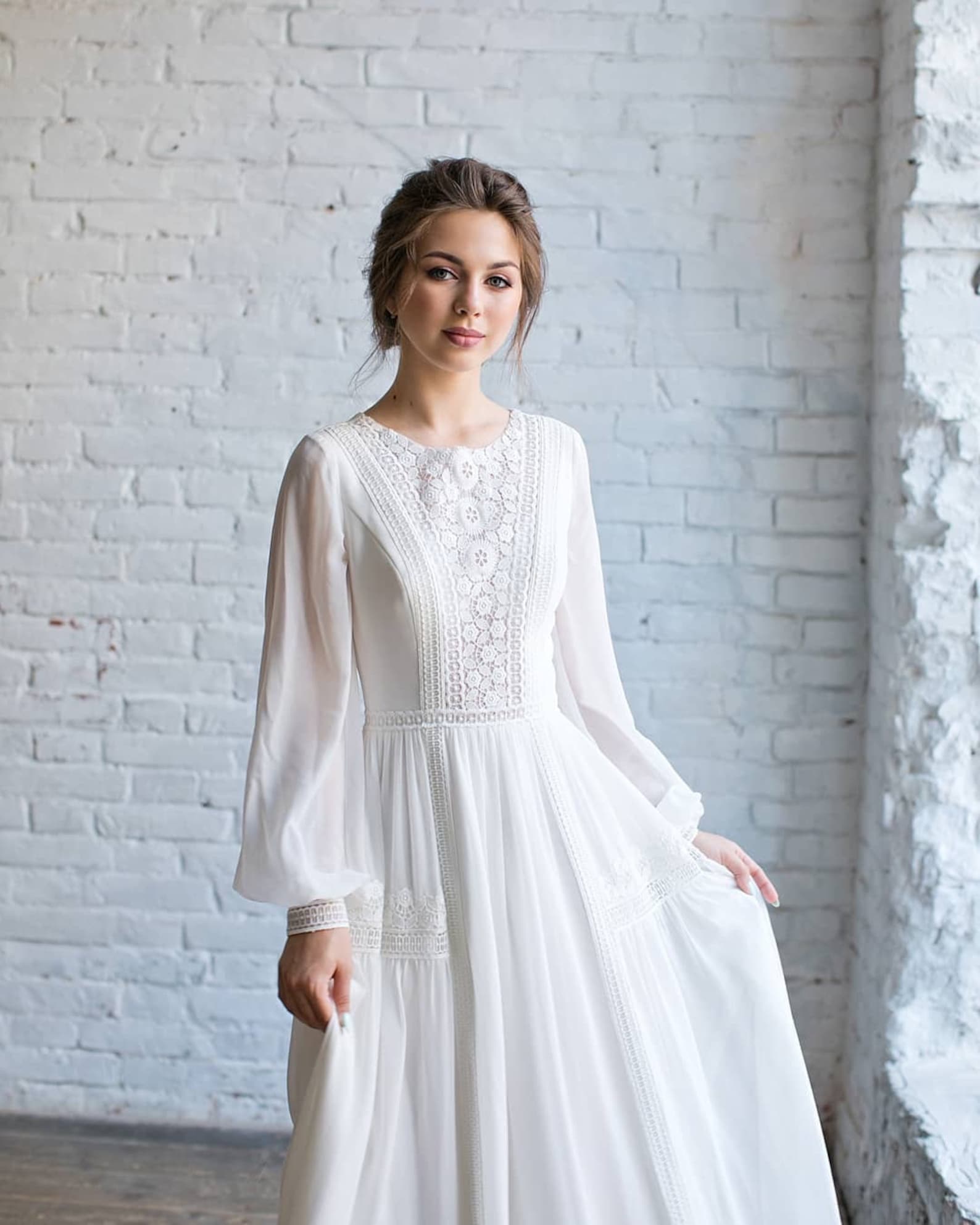 Boho Garden Long Sleeves Wedding Dresses Bridal Shower Simple