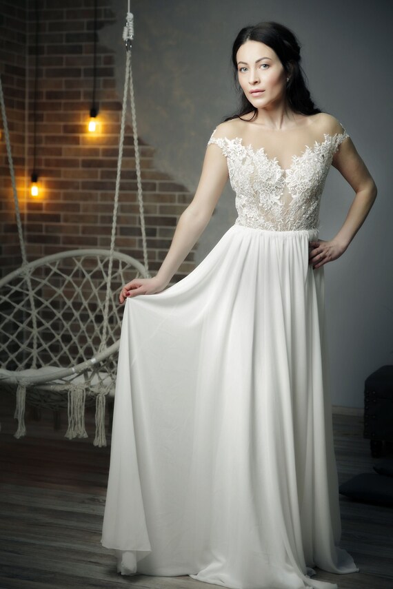 off shoulder simple wedding dress