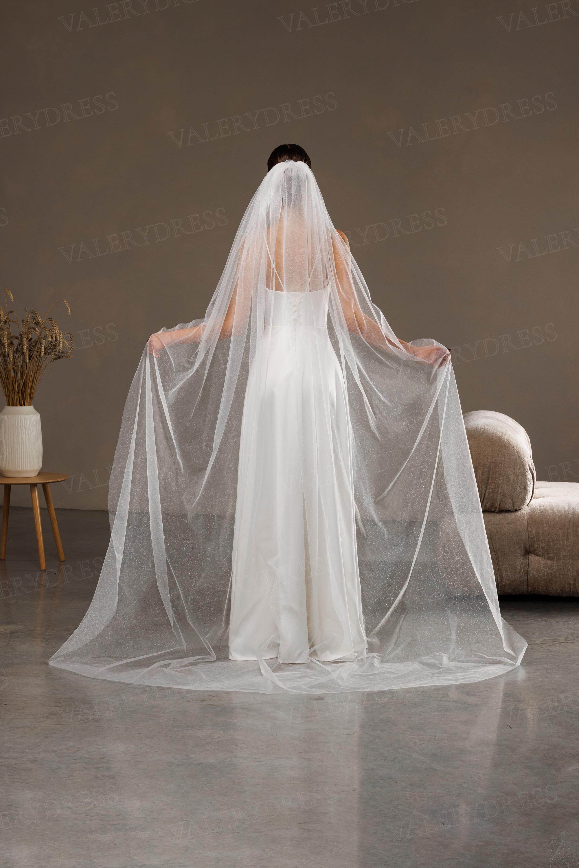 Glitter Cathedral Wedding Veil: Shimmer Tulle, Metal Comb - Etsy display picture 3