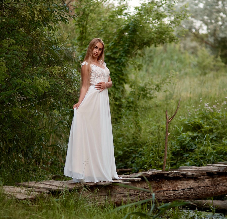 A Line Wedding Dress Rustic Simple Wedding Dress Romantic Etsy