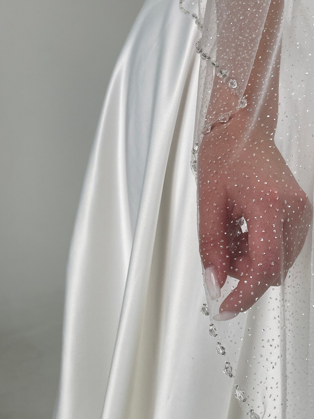 Glitter Wedding Veil Veil Rhinestones Edge Double Layer Veil Crystal