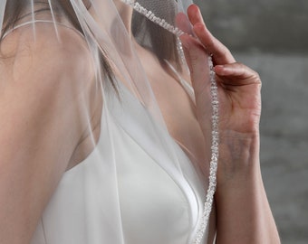 Ceaded veil, fingertip veil, Beaded edge, Veil wedding, Cathedral length, blusher veil, pearl veil