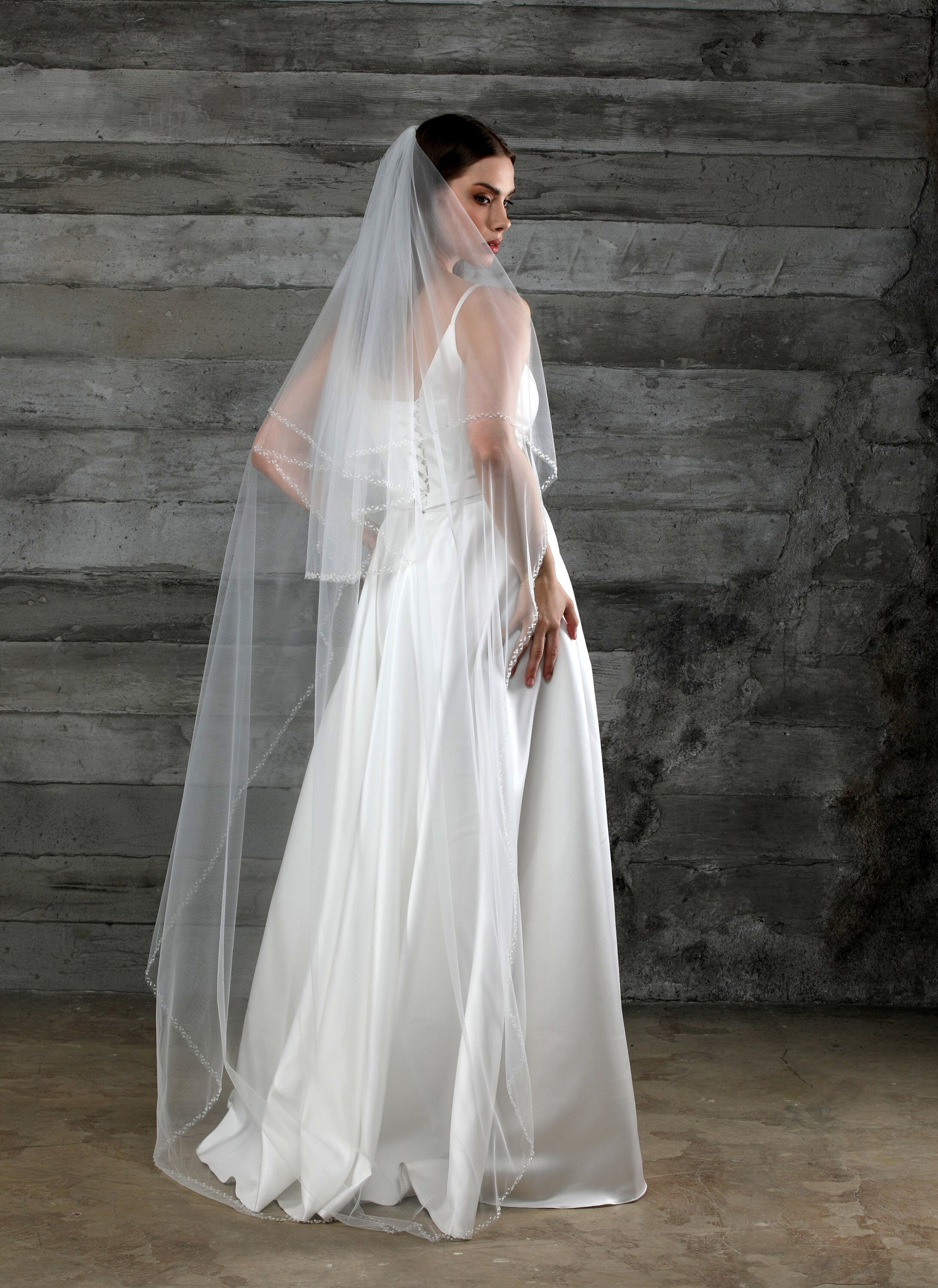 BEAUTELICATE Cathedral Length Wedding Veil - 2 Tier, Pencil Edge, 118" Long With Comb, Ivory Or White
