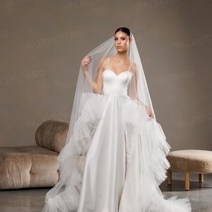 Ruffled Edge Cathedral Wedding Veil: Bohemian Bridal Tulle Headpiece