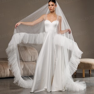 Ruffle Edge Cathedral Wedding Veil: Luxurious Bridal Tulle Headpiece