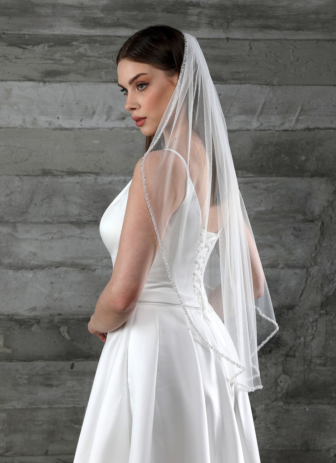 Bridal Accessories, Beaded Wedding Veil, Wedding Veil, With Blusher