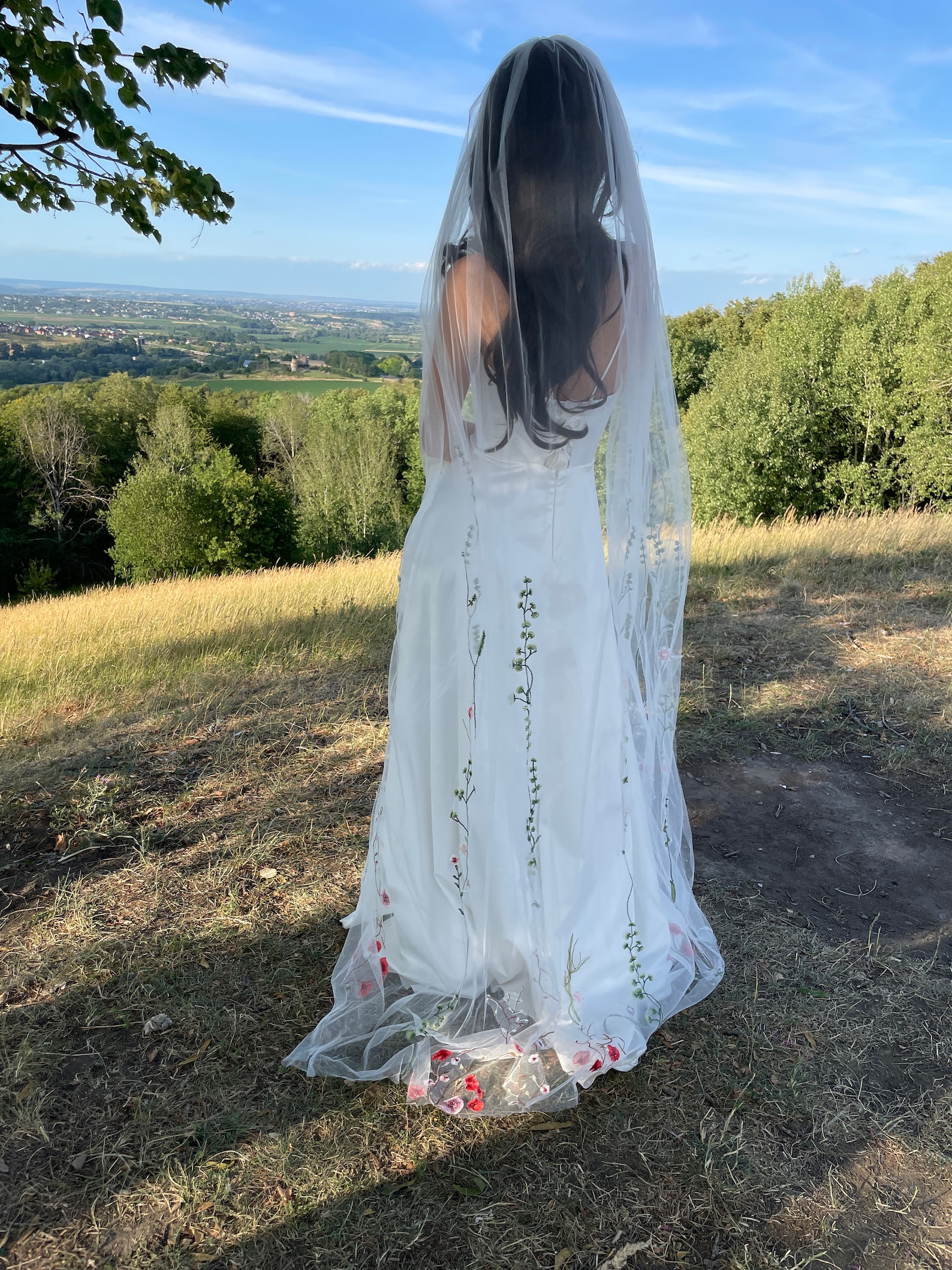 Embroidered Flower Veil Floral Wedding Veil Bridal Veil With Etsy