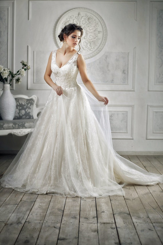 simple beige wedding dress