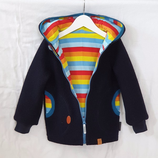 Walkjacke  Gr. 98/104 - Regenbogenbunt- , Farbe marine