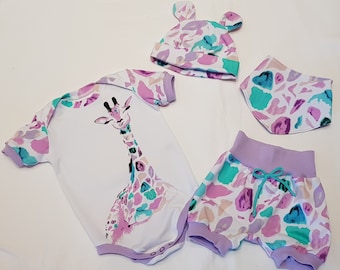 Baby  Sommerdress - Giraffe -  Gr. 74  Farbe lila/mint