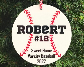 Personalized Baseball Ornament, White Acrylic Team Gift