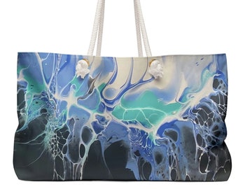 Blue Wave Weekender Tote Bag, Abstract Art, Oversized Carryall