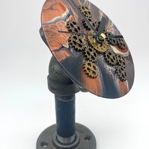 Steampunk Desk or Table Clock - Upcycled CD Clock - Repurposed CD Clock - Hand Painted Clock - Unique, One-of-a-Kind Gift - Metal Base