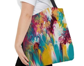 Abstract Floral Tote Bag: Original Art Design, Sturdy Carryall