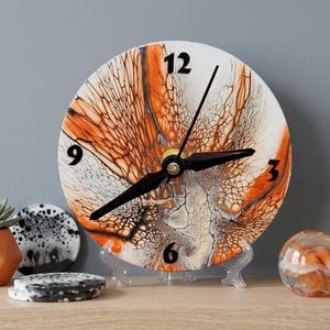 Upcycled CD Clock, Abstract Fluid Art, Resin Finish, Wall Desk Art