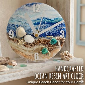 Beach Seashell Clock - Upcycled/Repurposed CD or Record Clock - Hand Painted Clock - Unique, One-of-a-Kind Gift - Lake Clock - 5:00 Clock