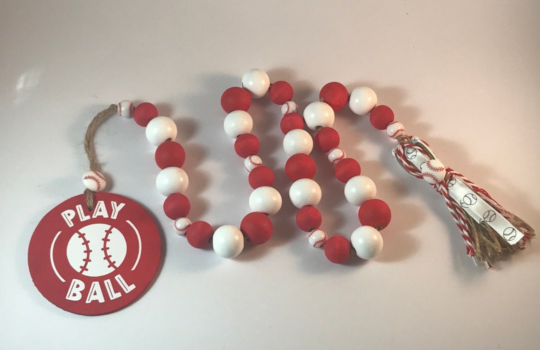 Baseball and Softball Wood Bead Garland / Play Ball / Tassel and Tag