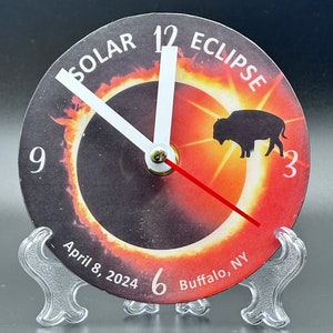 5" Buffalo Eclipse Desk or Table Clock - Upcycled CD Clock - Repurposed CD Clock - Decoupaged Clock- Unique, One-of-a-Kind Gift